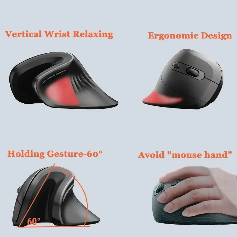 T27 Vertical Wireless Mouse Rechargeable Silent Click 1200-3200 DPI Ergonomic USB 2.4G Optical Mouse 400mAh Battery Mice Plug and Play