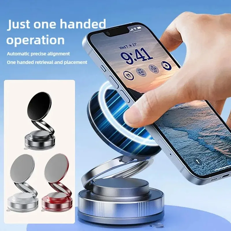 Strong Magnetic Phone Holder Foldable Design 360° Adjustable Vacuum Car Mount for Car Desk Bathroom Magnetic Bracket