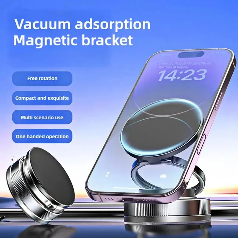 Strong Magnetic Phone Holder Foldable Design 360° Adjustable Vacuum Car Mount for Car Desk Bathroom Magnetic Bracket
