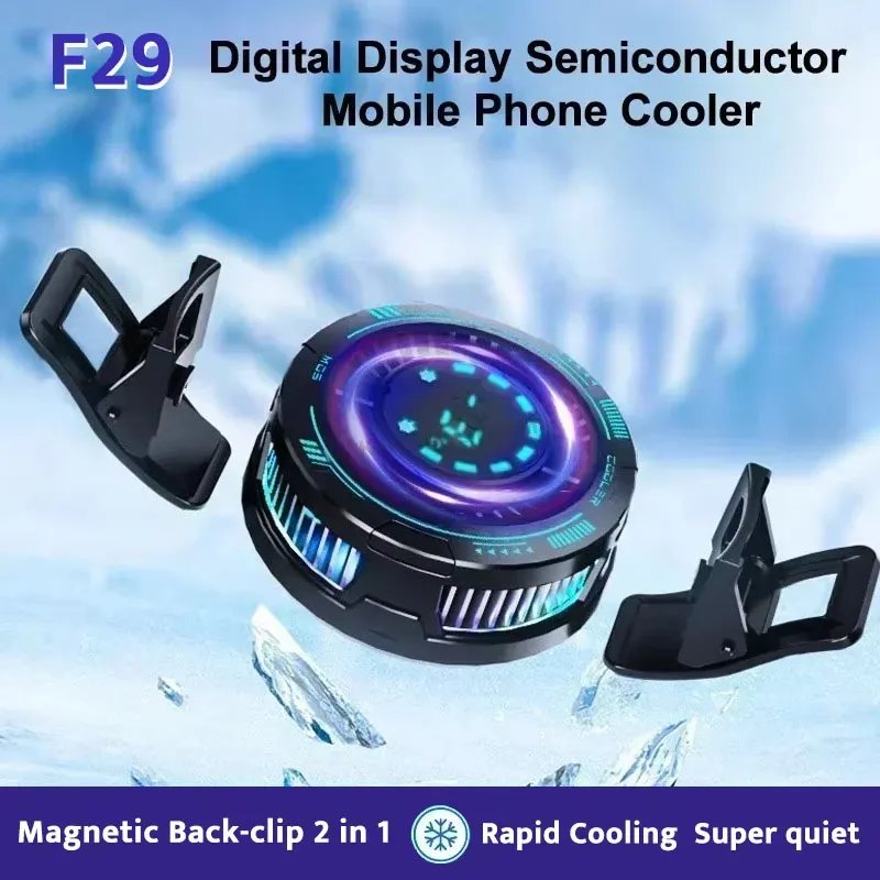 F29 Phone Magnetic/ Back-clip Semiconductor Cooling Radiator with Temperature Display for IOS Android Universal PUBG Game Cooler F29 Phone Magnetic/ Back-clip Semiconductor Cooling Radiator with Temperature Display for IOS Android Universal PUBG Game Cooler