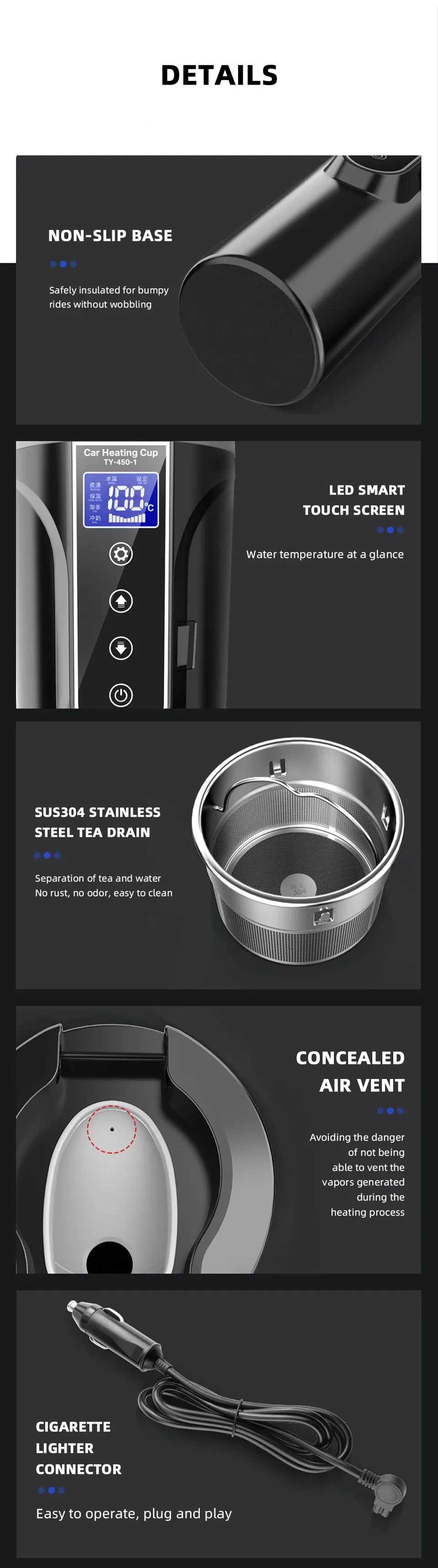 450ml 12V 24V Car Electric Kettle Cup Stainless Steel Smart Temperature Control Display Portable Travel Mug Fast Heating Adjustable Thermos Boiling Tea Brewing Warm Milk 450ml 12V 24V Car Electric Kettle Cup Stainless Steel Smart Temperature Control Display Portable Travel Mug Fast Heating Adjustable Thermos Boiling Tea Brewing Warm Milk