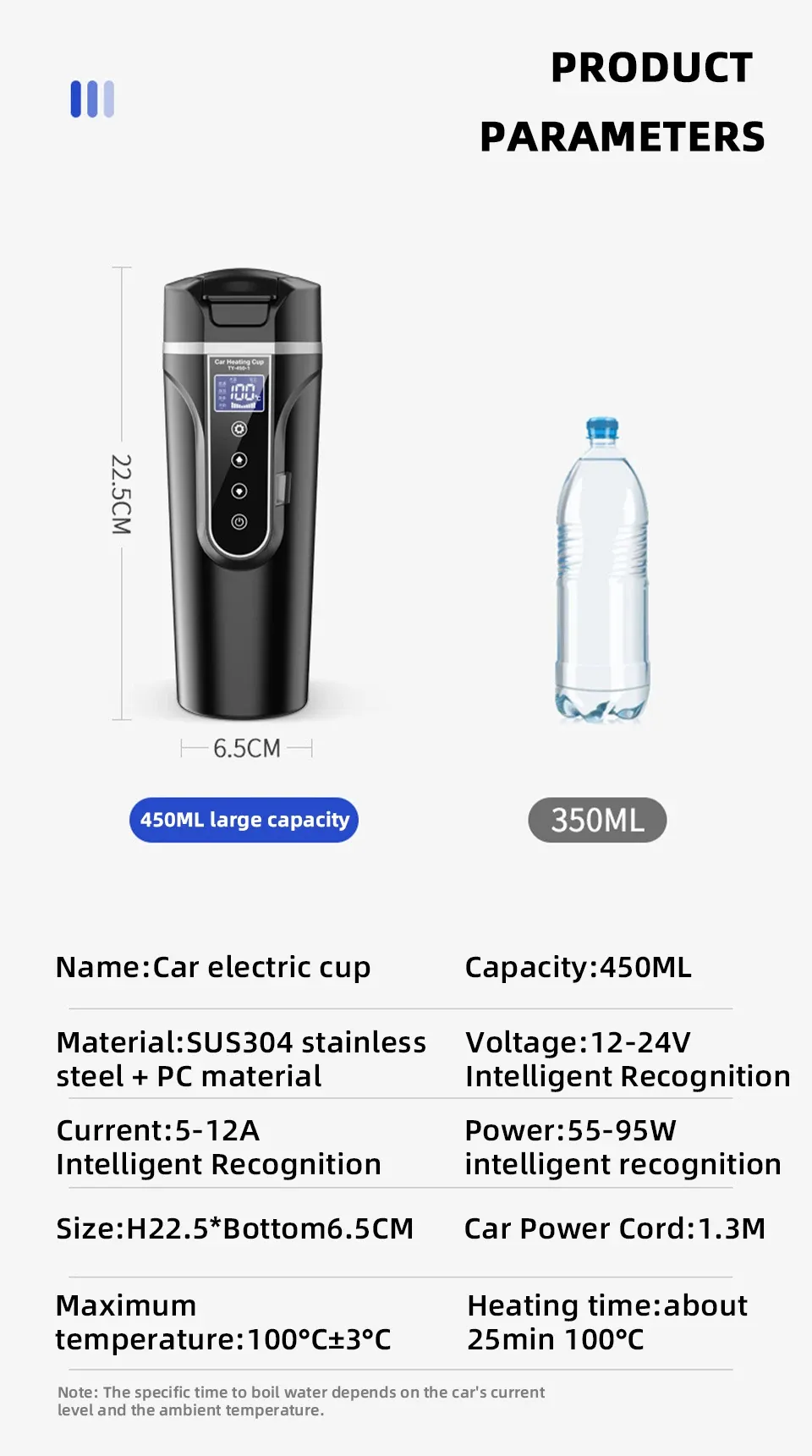 450ml 12V 24V Car Electric Kettle Cup Stainless Steel Smart Temperature Control Display Portable Travel Mug Fast Heating Adjustable Thermos Boiling Tea Brewing Warm Milk 450ml 12V 24V Car Electric Kettle Cup Stainless Steel Smart Temperature Control Display Portable Travel Mug Fast Heating Adjustable Thermos Boiling Tea Brewing Warm Milk