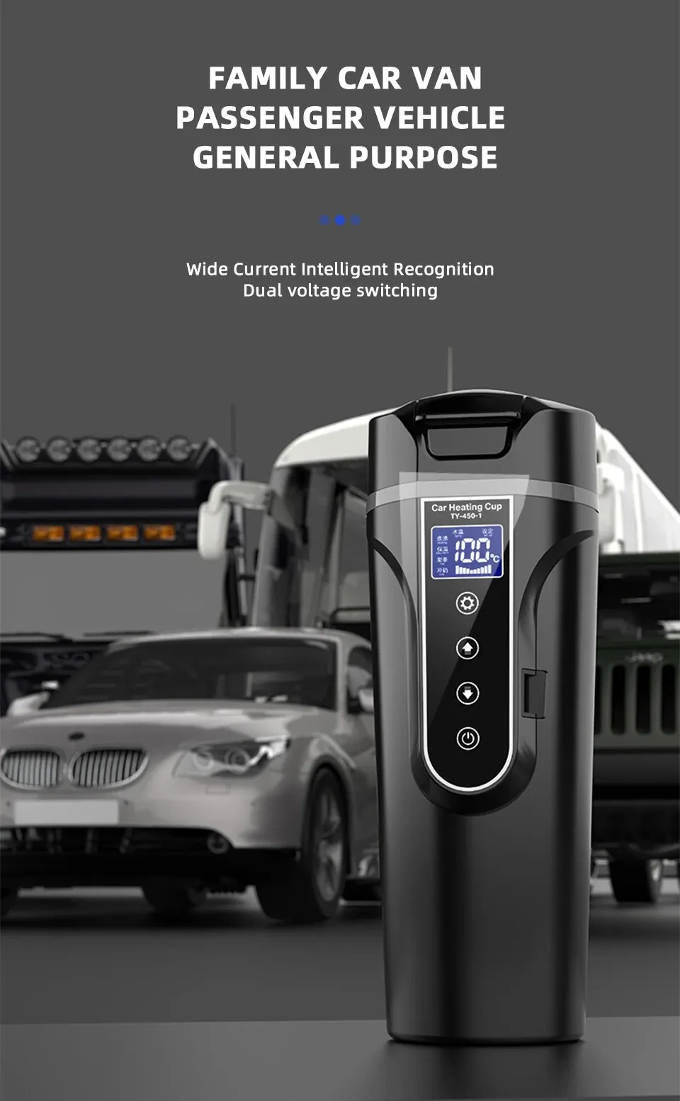 450ml 12V 24V Car Electric Kettle Cup Stainless Steel Smart Temperature Control Display Portable Travel Mug Fast Heating Adjustable Thermos Boiling Tea Brewing Warm Milk 450ml 12V 24V Car Electric Kettle Cup Stainless Steel Smart Temperature Control Display Portable Travel Mug Fast Heating Adjustable Thermos Boiling Tea Brewing Warm Milk