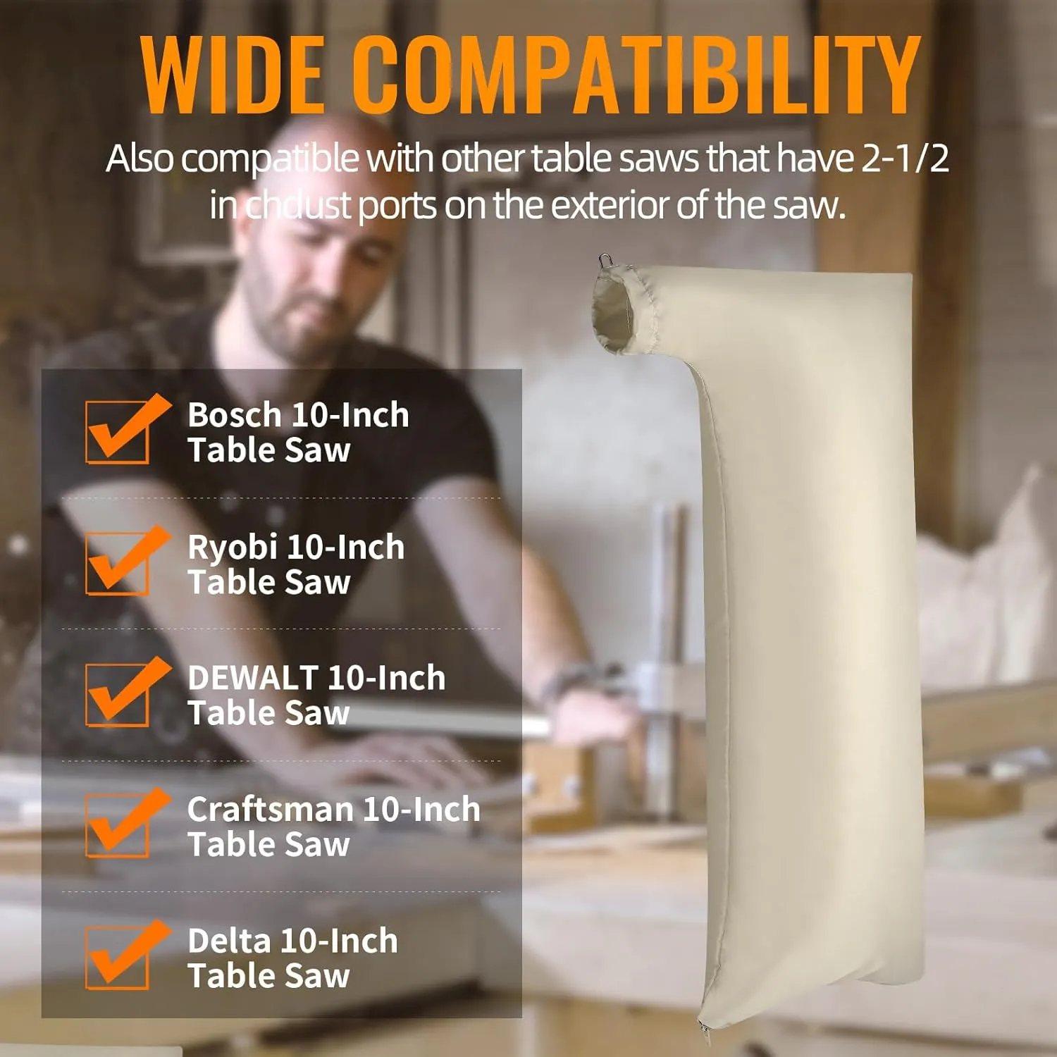 Extra Large Table Saw Dust Collection Bag Fits 10 Inch Table Saws with 2.5 Inch Dust Port