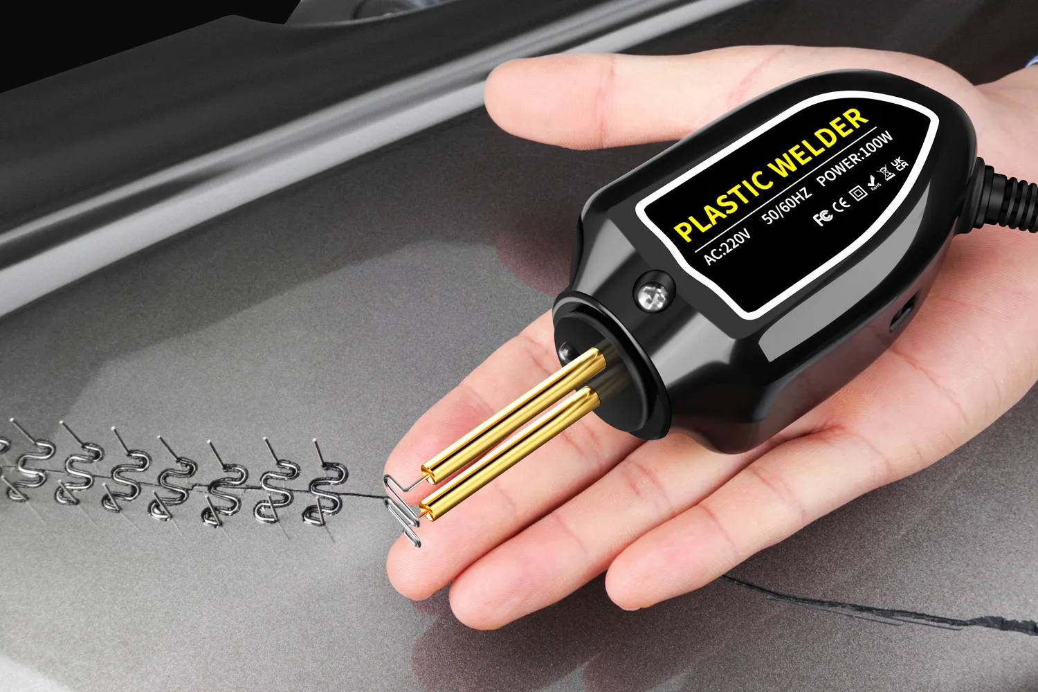 Plastic Welder 100W Portable Welding Machine Quick Heating Repair Tool for Bumpers Dashboards Plastic Cracks with 200 Hot Staples LED Indicator Compact Design