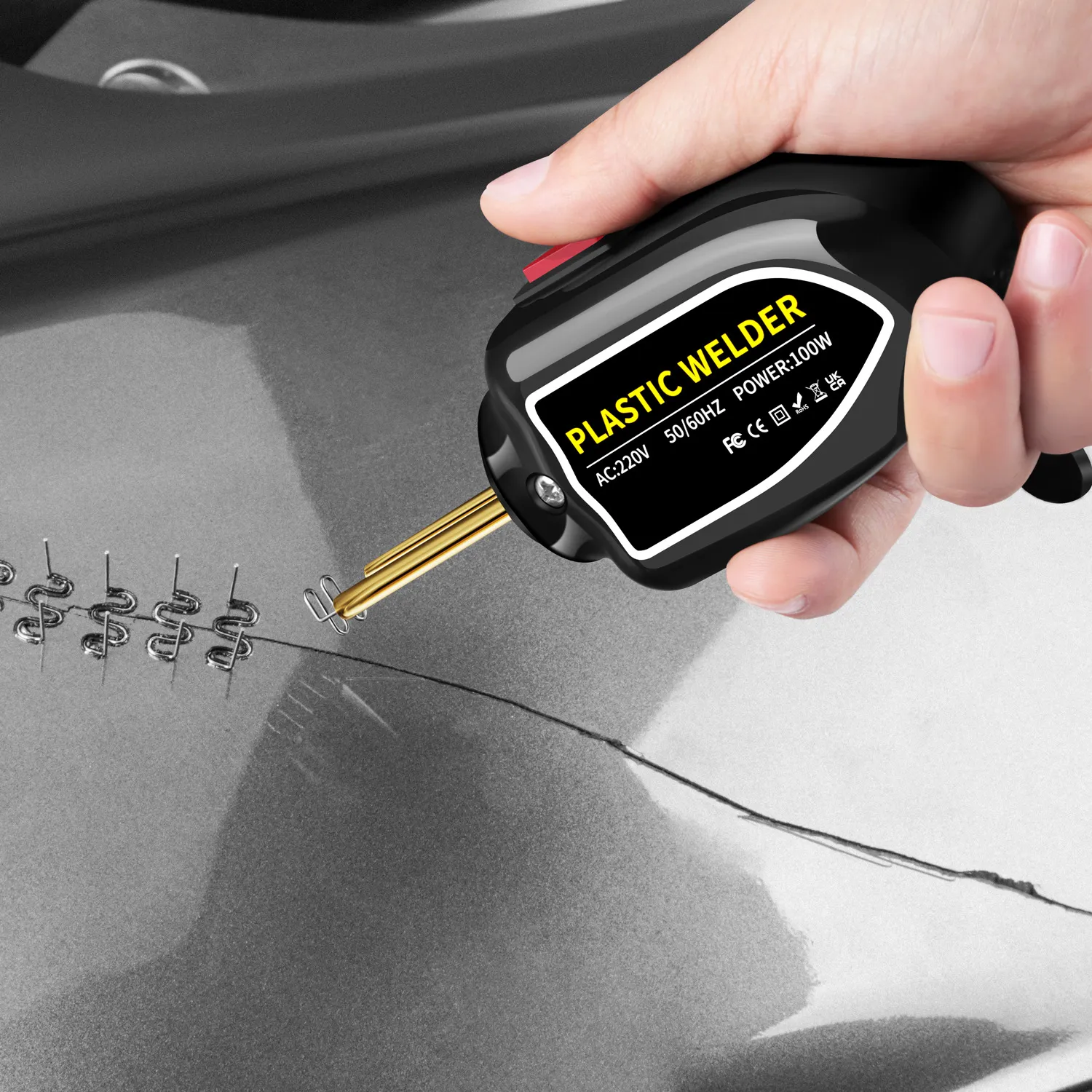 Plastic Welder 100W Portable Welding Machine Quick Heating Repair Tool for Bumpers Dashboards Plastic Cracks with 200 Hot Staples LED Indicator Compact Design
