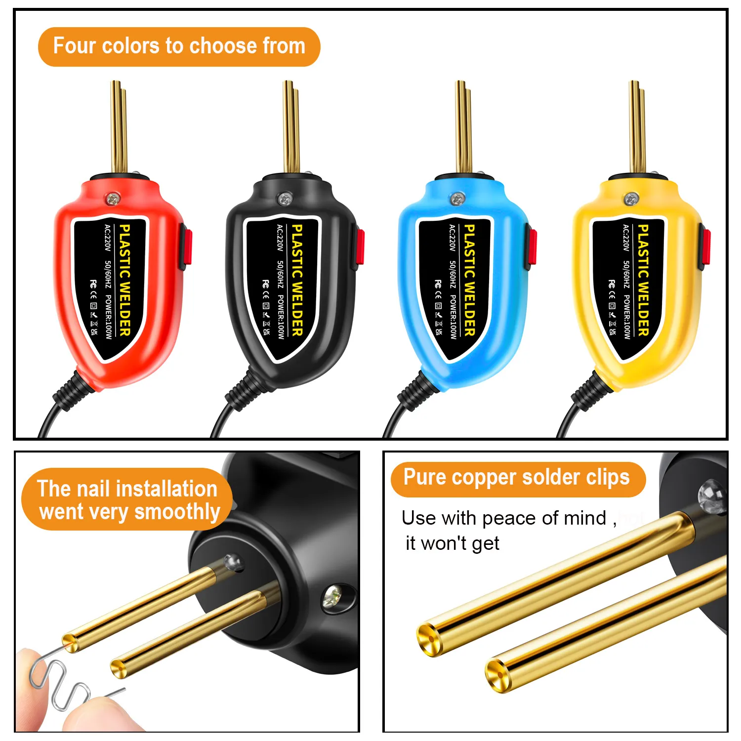 Plastic Welder 100W Portable Welding Machine Quick Heating Repair Tool for Bumpers Dashboards Plastic Cracks with 200 Hot Staples LED Indicator Compact Design