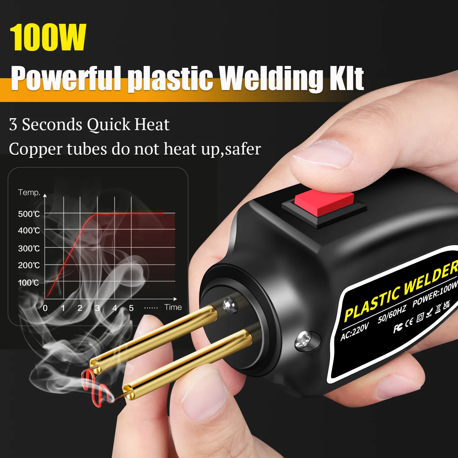 Plastic Welder 100W Portable Welding Machine Quick Heating Repair Tool for Bumpers Dashboards Plastic Cracks with 200 Hot Staples LED Indicator Compact Design