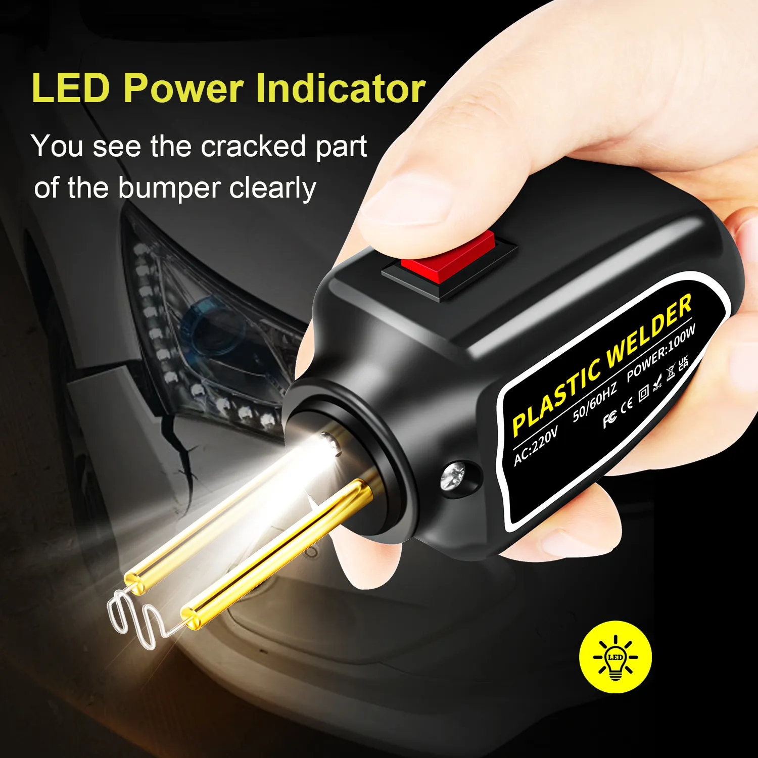 Plastic Welder 100W Portable Welding Machine Quick Heating Repair Tool for Bumpers Dashboards Plastic Cracks with 200 Hot Staples LED Indicator Compact Design