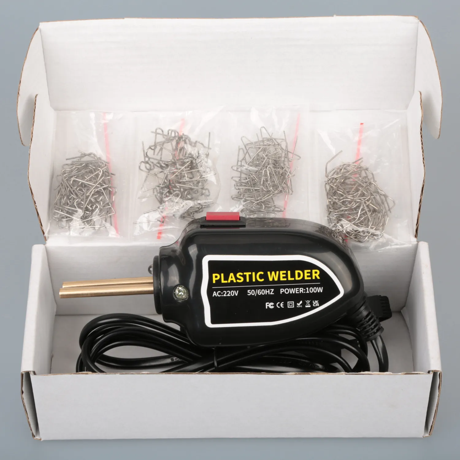 Plastic Welder 100W Portable Welding Machine Quick Heating Repair Tool for Bumpers Dashboards Plastic Cracks with 200 Hot Staples LED Indicator Compact Design