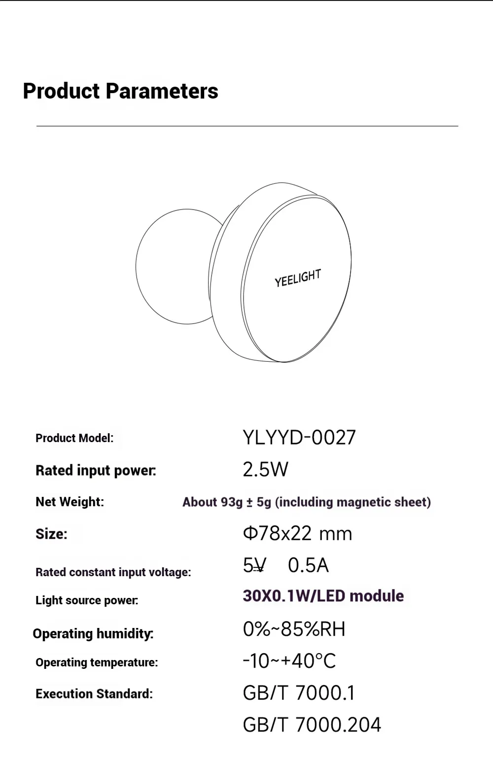 Yeelight RGB Magnetic Sensor Night Light Dual Sensor 30-LED Soft Glow 750mAh Type-C Rechargeable Magnetic Night Lamp