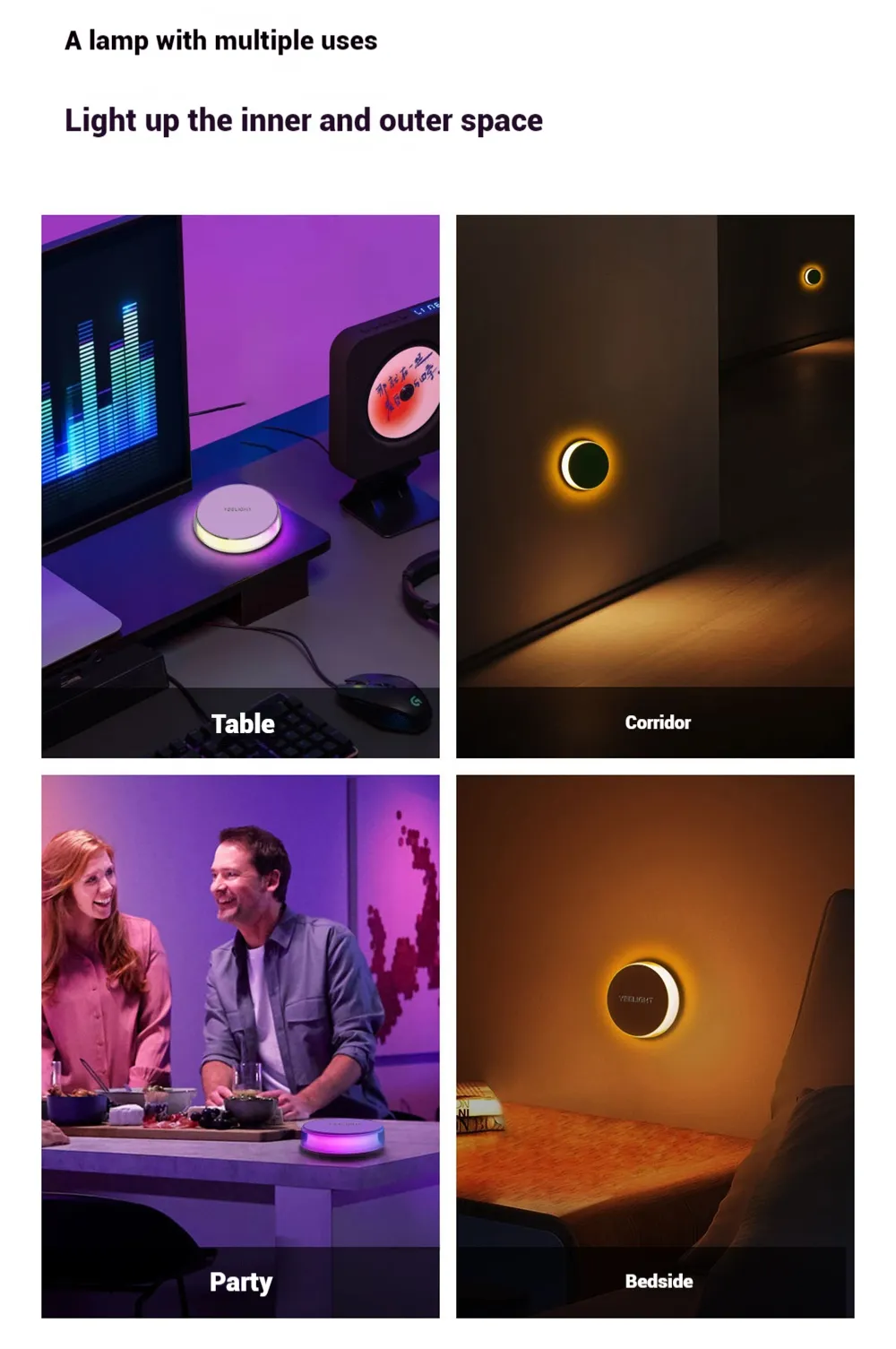 Yeelight RGB Magnetic Sensor Night Light Dual Sensor 30-LED Soft Glow 750mAh Type-C Rechargeable Magnetic Night Lamp