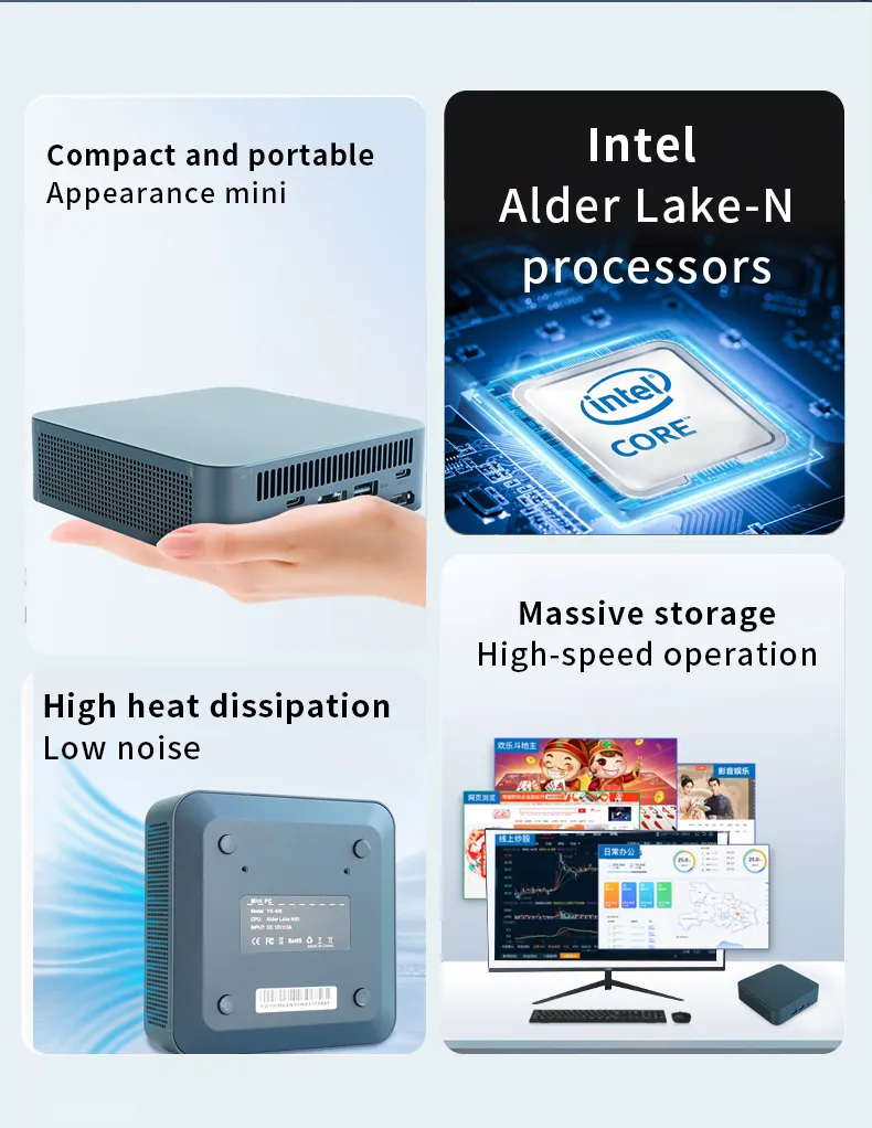 CRENET M9 Mini PC Intel Alder Lake-N95 16GB DDR4 512GB SSD 4K Dual Output HD Windows 11 Mini Gaming Computer Desktop PC