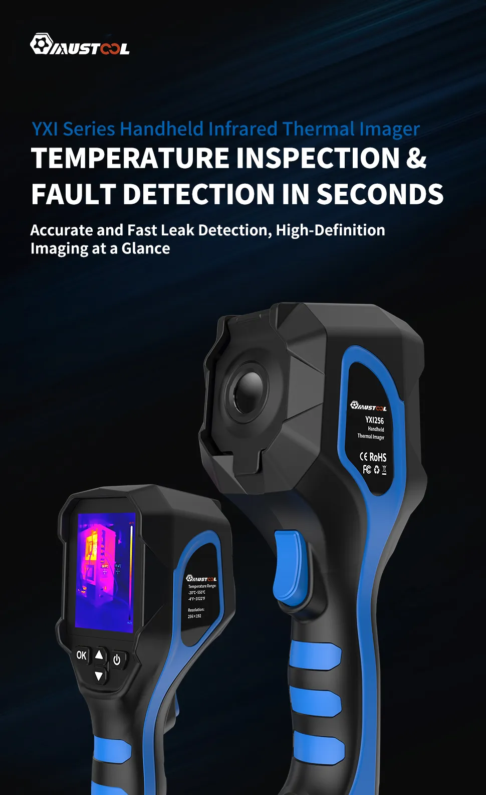 MUSTOOL Thermal Imager 256x192 Visible light High Resolution Infrared Camera Wide Temperature Range Industrial 550℃ Handheld Thermal Imaging Device Rechargeable Battery MUSTOOL Thermal Imager 256x192 Visible light High Resolution Infrared Camera Wide Temperature Range Industrial 550℃ Handheld Thermal Imaging Device Rechargeable Battery