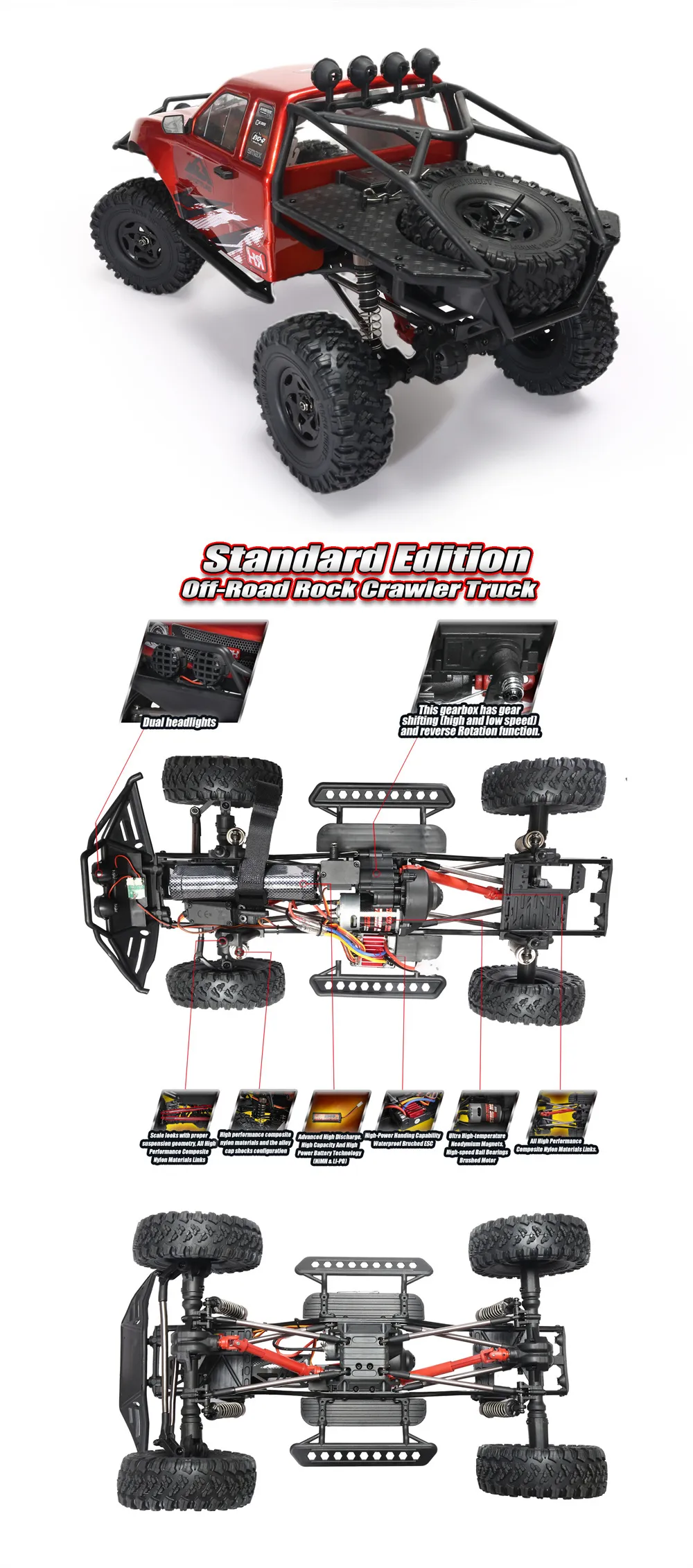Remo Hobby 1097-ST RTR 1/10 2.4G 4WD RC Car Rock Crawler Trail Rigs Truck Two Speed Off-Road Climbing Twin Differentials LED Light Vehicles Models Toys