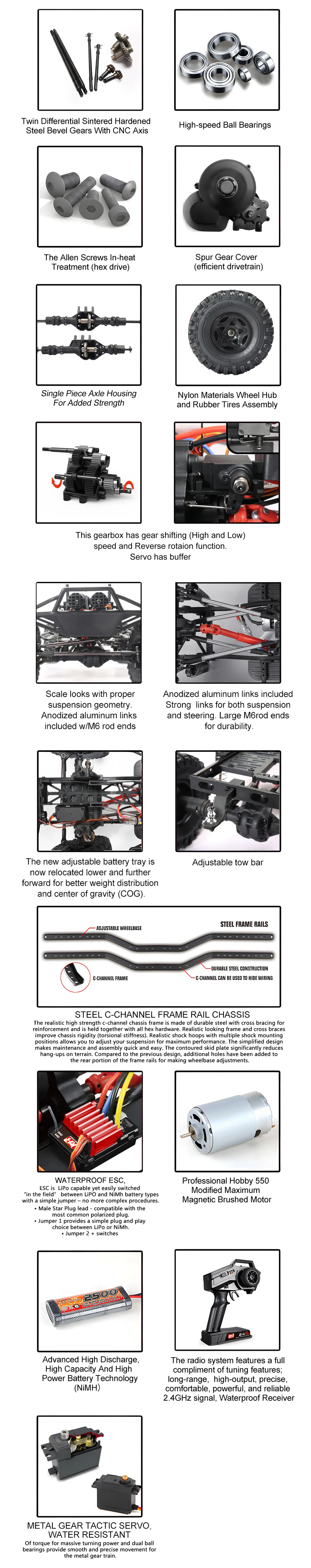 Remo Hobby 1097-ST RTR 1/10 2.4G 4WD RC Car Rock Crawler Trail Rigs Truck Two Speed Off-Road Climbing Twin Differentials LED Light Vehicles Models Toys