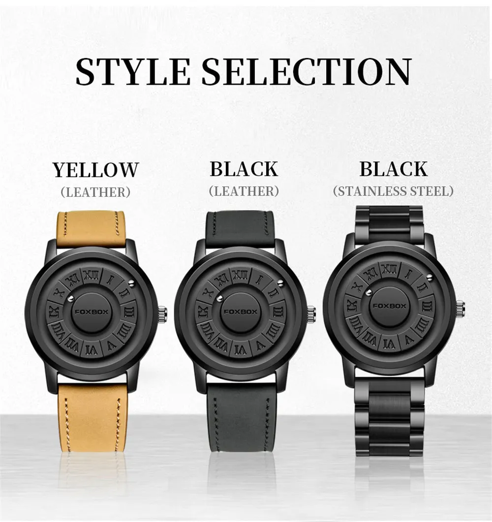 Creative Scrolling Stylish Black Dial Rotating Magnetic Bead Watch Roman Numerals Unique Men Wristwatch Creative Scrolling Stylish Black Dial Rotating Magnetic Bead Watch Roman Numerals Unique Men Wristwatch