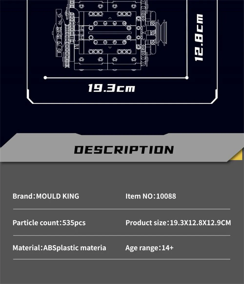 Mould King 10088 Technical Car Building Block MOC Motorized V8 Engine Model Brick Assembly Kit 535+PCS Excellent STEAM Science Education Discovery Toys Children Gifts