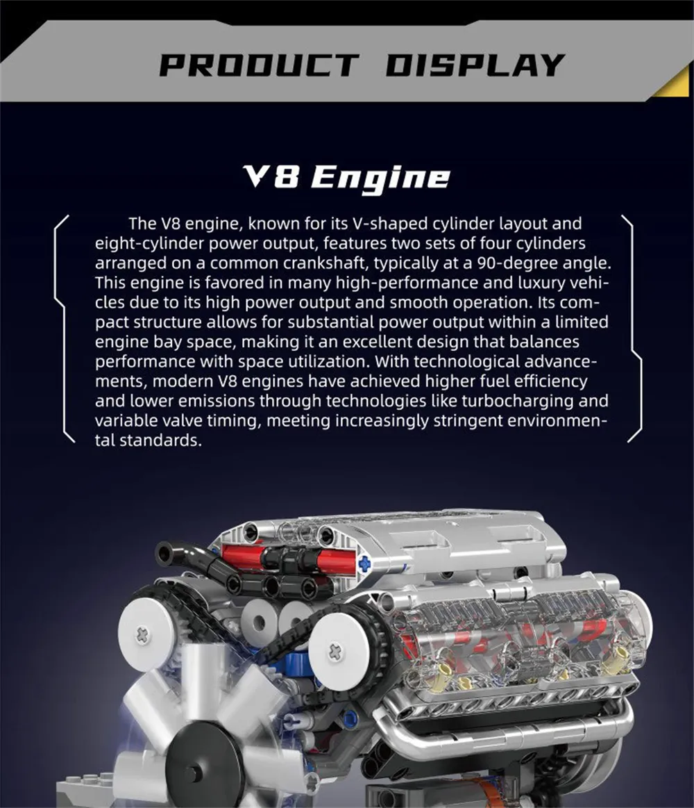 Mould King 10088 Technical Car Building Block MOC Motorized V8 Engine Model Brick Assembly Kit 535+PCS Excellent STEAM Science Education Discovery Toys Children Gifts