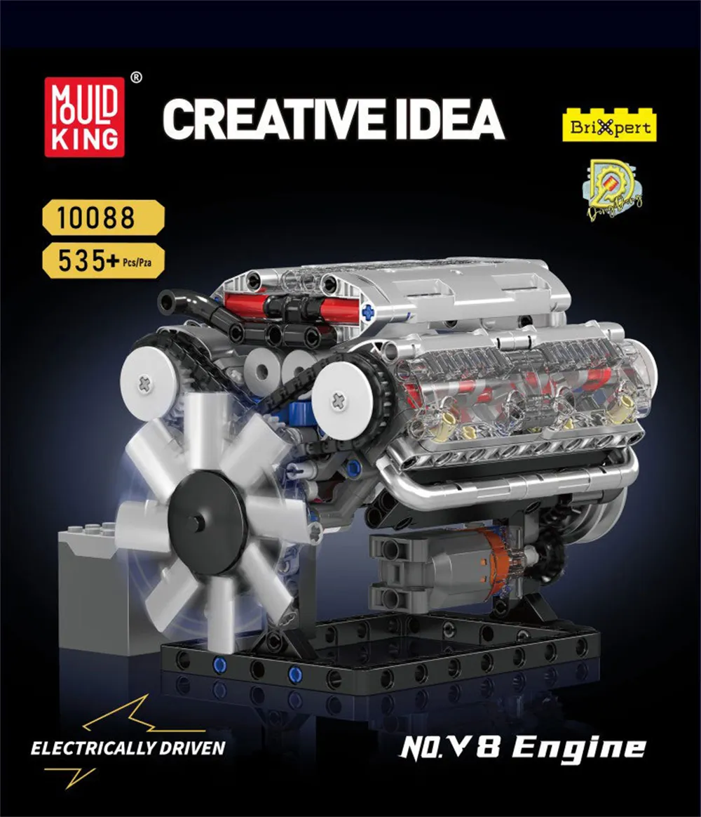 Mould King 10088 Technical Car Building Block MOC Motorized V8 Engine Model Brick Assembly Kit 535+PCS Excellent STEAM Science Education Discovery Toys Children Gifts