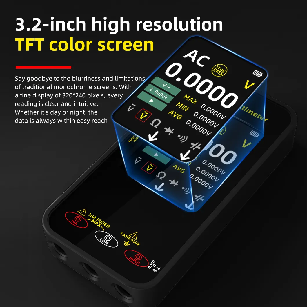 BSIDE S500 Smart Graphic Multimeter 3.2 Inch TFT Screen 1000V DC AC Voltage 10A Current High Precision Portable Tester Electric Measurement Tool BSIDE S500 Smart Graphic Multimeter 3.2 Inch TFT Screen 1000V DC AC Voltage 10A Current High Precision Portable Tester Electric Measurement Tool