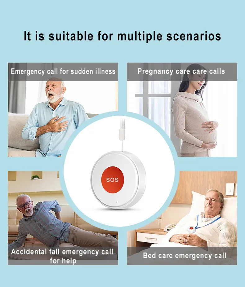 Tuya WiFi Smart SOS Call Button Wireless Caregiver Pager Phone Alert Transmitter Emergency Call Button for Kids Elderly Patient