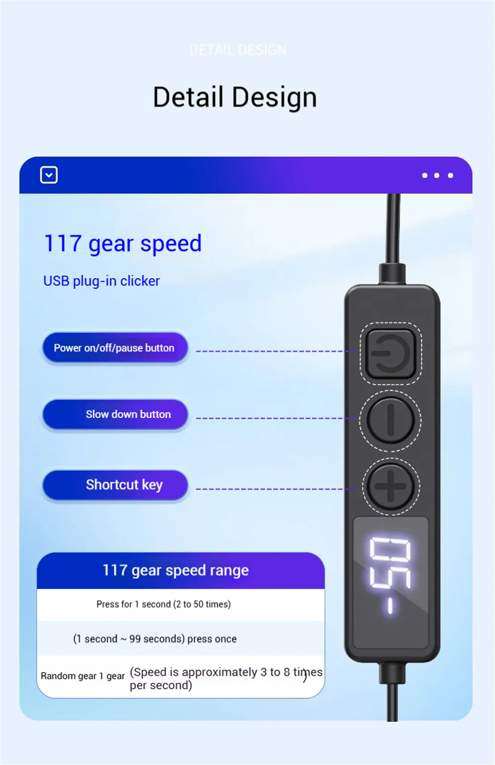 Mobile Phone Screen Auto Clicker Physical Tapper LED Digital Controller 117-Speed Adjustment Portable USB Powered for Gaming Live Stream Tool