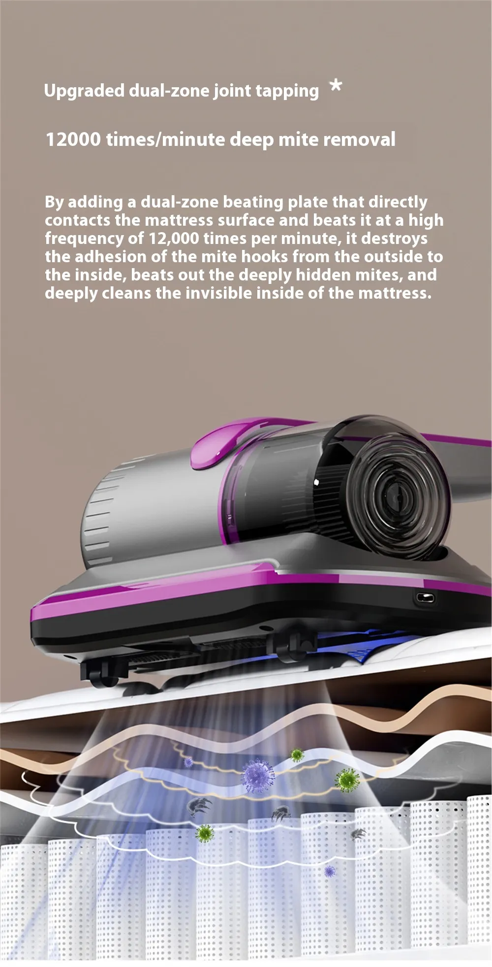 Tevorex Wireless Handheld Vacuum Cleaner 6000Pa Chargeable Mite Removal Device Lightweight Vacuum Cleaner for Bed Car Pet Tevorex Wireless Handheld Vacuum Cleaner 6000Pa Chargeable Mite Removal Device Lightweight Vacuum Cleaner for Bed Car Pet