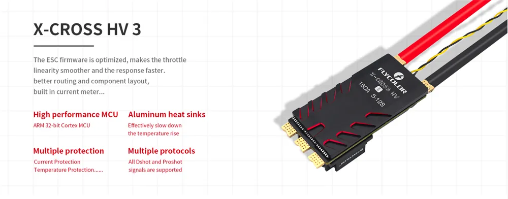 Flycolor X-Cross HV3 80A 5-12S Blheli_32 DSHOT1200 Brushless ESC for RC FPV Racing Drones