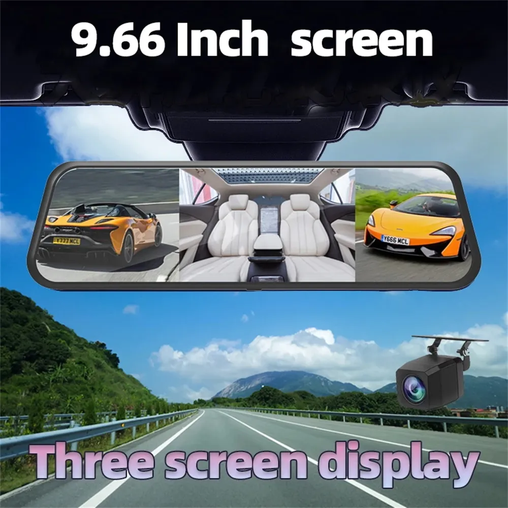 9.66 Inch Car Dash Camera Three-Way Recording 1080P Front 720P Interior 720P Rear Wide Angle WiFi G-Sensor 128GB Support H.264 Video Compression 9.66 Inch Car Dash Camera Three-Way Recording 1080P Front 720P Interior 720P Rear Wide Angle WiFi G-Sensor 128GB Support H.264 Video Compression