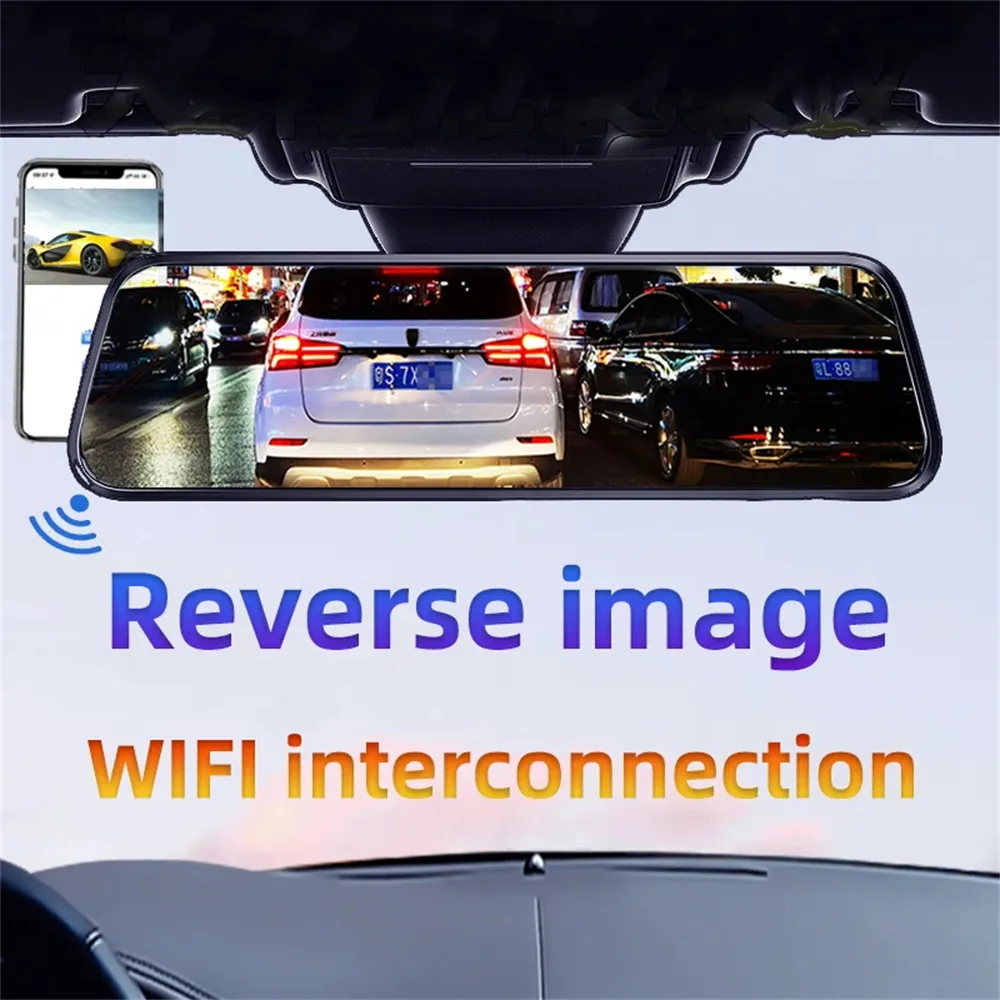 9.66 Inch Car Dash Camera Three-Way Recording 1080P Front 720P Interior 720P Rear Wide Angle WiFi G-Sensor 128GB Support H.264 Video Compression 9.66 Inch Car Dash Camera Three-Way Recording 1080P Front 720P Interior 720P Rear Wide Angle WiFi G-Sensor 128GB Support H.264 Video Compression