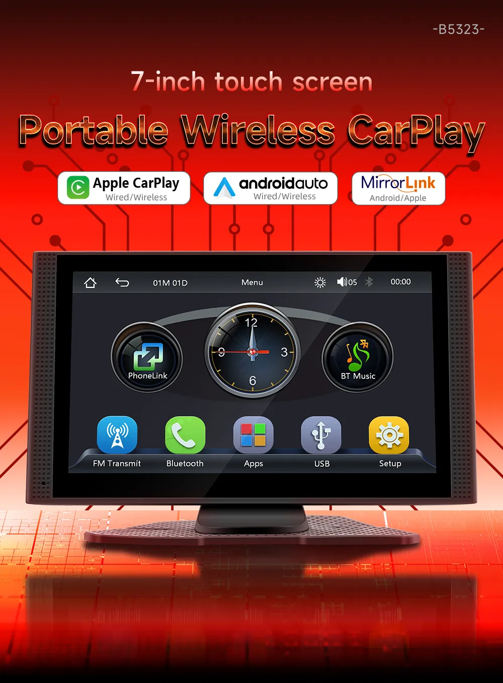 7 Inch Touch Display Portable Wireless CarPlay Android Auto MP5 Screen Model Bluetooth 5.0 1024x600 Type C Power Input Reversing Image Support Audio Video Compatibility 7 Inch Touch Display Portable Wireless CarPlay Android Auto MP5 Screen Model Bluetooth 5.0 1024x600 Type C Power Input Reversing Image Support Audio Video Compatibility