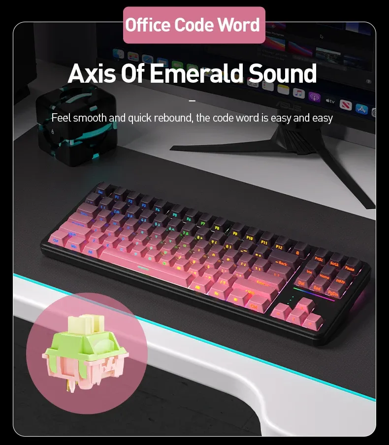 LANGTU T88 Three-Mode Machanical Gaming Keyboard RGB Side Engraved 88 Keys Wireless bluetooth 2.4G Wired Hotswap Gasket Structure Gamer Keyboards