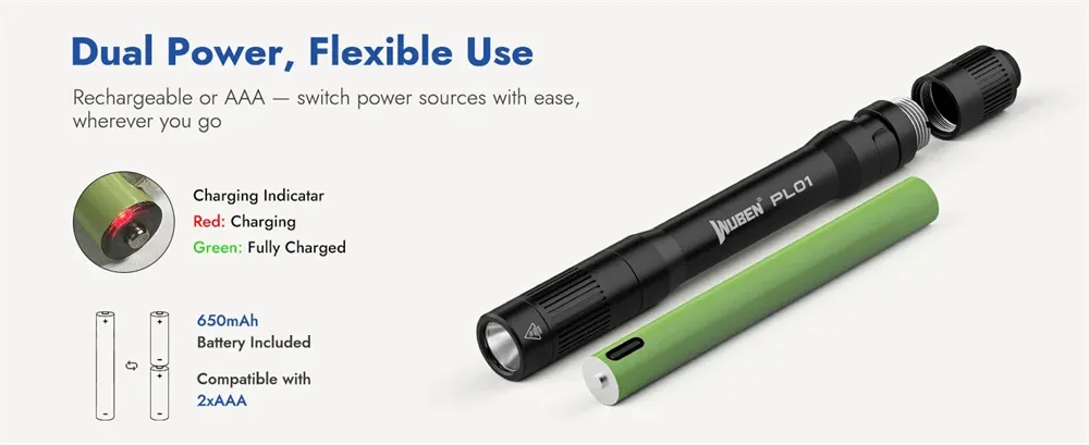 WUBEN PL01 Pen Light Rechargeable Flashlight 650Lumens Portable EDC Waterproof Pocket Penlight For Outdoor Emergency Lighting