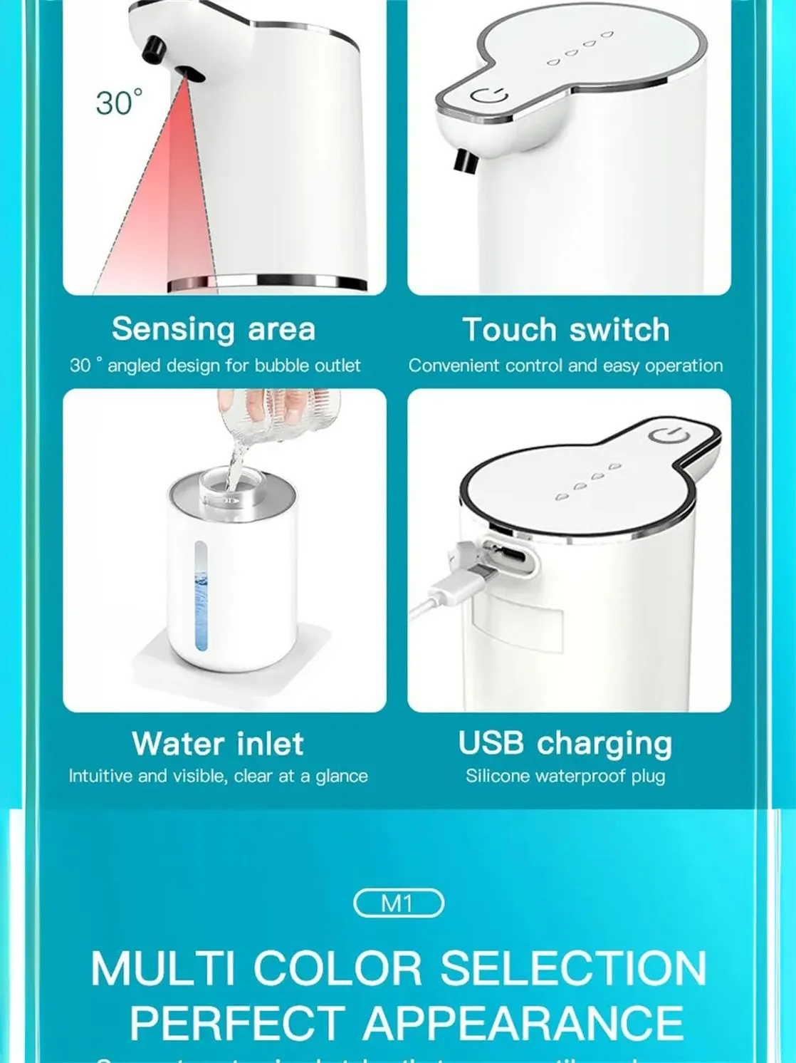 4 Level Automatic Soap Dispenser Touchless Foaming Soap Dispenser 350ML USB Rechargeable Electric Adjustable Foam Soap Dispenser