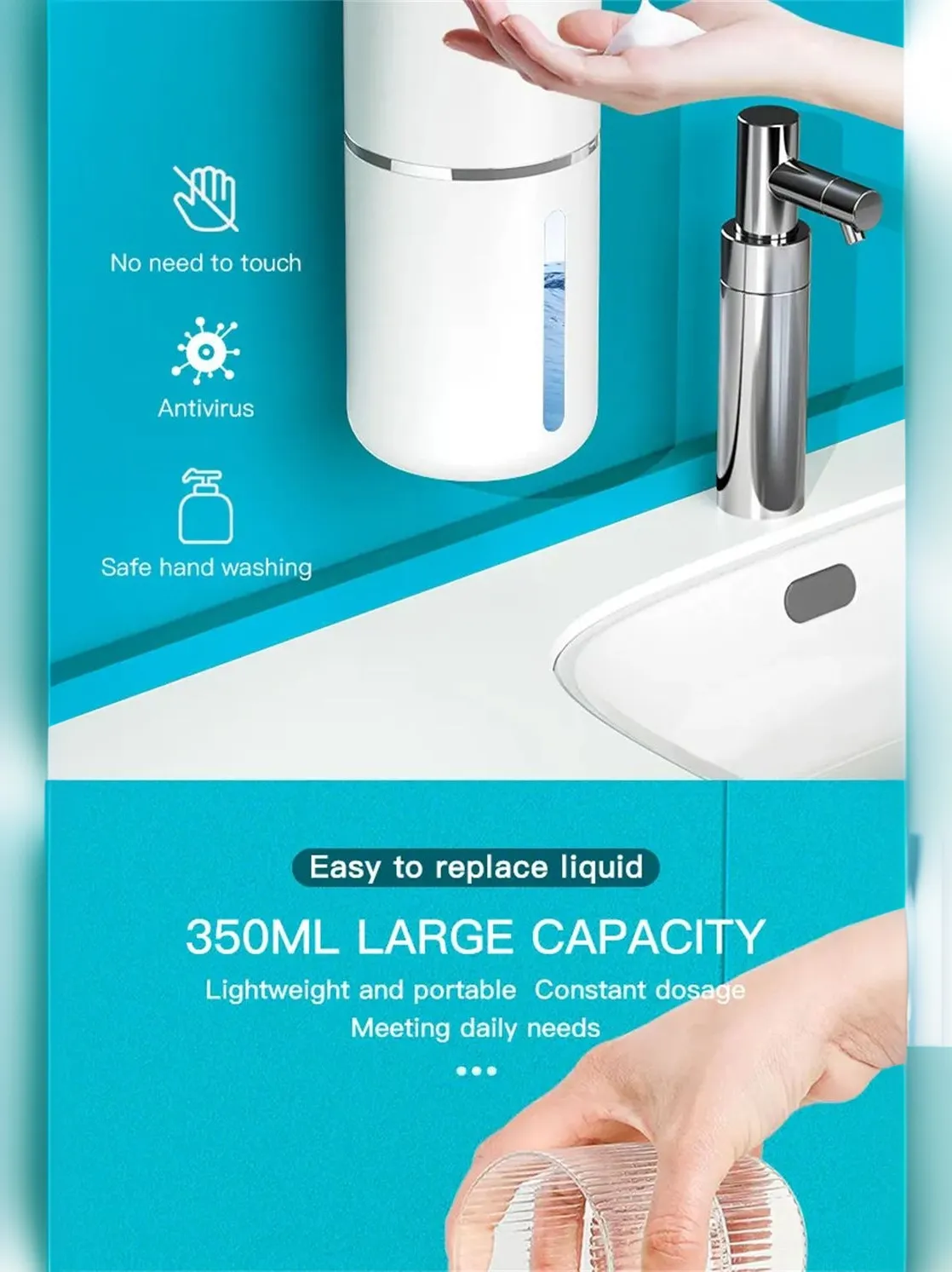 4 Level Automatic Soap Dispenser Touchless Foaming Soap Dispenser 350ML USB Rechargeable Electric Adjustable Foam Soap Dispenser