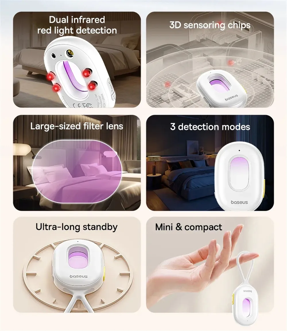 Baseus Security Camera Detector Rechargeable Anti Spy RF Signal Finder Alarm for Home Office Travel Baseus Security Camera Detector Rechargeable Anti Spy RF Signal Finder Alarm for Home Office Travel