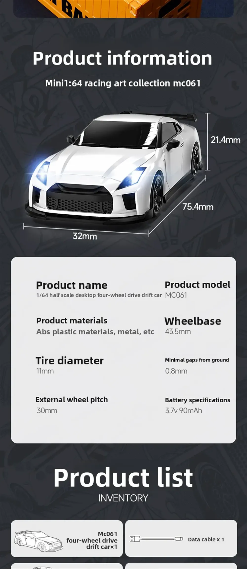 MCARRO MC061 RTR 1/64 2.4G 4WD Mini Drift RC Car Sports LED Light High Speed On-Road Micro Racing Remote Control Vehicles Models Desktop Ornaments Toys MCARRO MC061 RTR 1/64 2.4G 4WD Mini Drift RC Car Sports LED Light High Speed On-Road Micro Racing Remote Control Vehicles Models Desktop Ornaments Toys