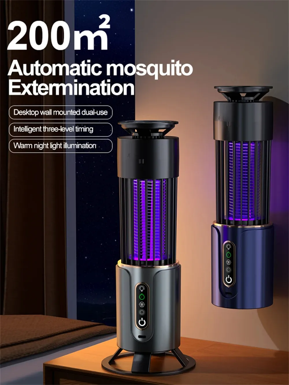 2 in 1 Strong Electric Shock Mosquito Killer Lamp 2000V High Power LED UV Light Portable Night Light Indoor Outdoor Bug Zapper Camping Lantern