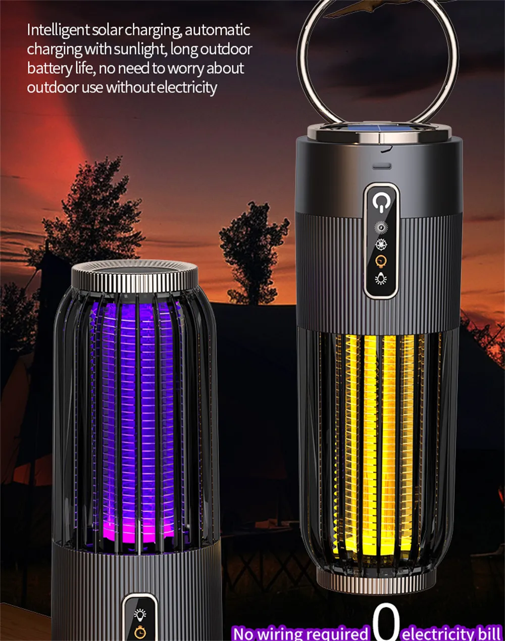 2 in 1 Solar Powered Mosquito Killer Lamp LED Lighting 1200mAh Lithium Battery 2500V High-voltage Efficient Bug Zapper Outdoor Camping Night Light 2 in 1 Solar Powered Mosquito Killer Lamp LED Lighting 1200mAh Lithium Battery 2500V High-voltage Efficient Bug Zapper Outdoor Camping Night Light