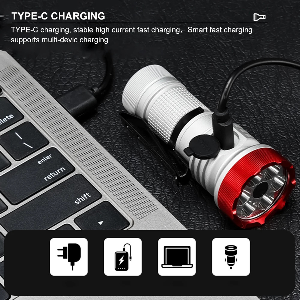 F473 7*XPG LED Puissante mini lampe de poche sur porte-clu00e9s 1 Modes Torche EDC en alliage d