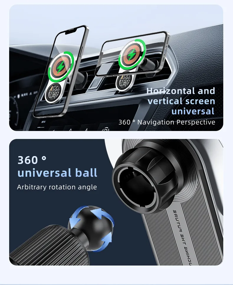 A8 Magnetic Car Mount Wireless Charger Holder 15W Fast Wireless Charging 1200g Strong Suction 360° Adjustable for iPhone Android A8 Magnetic Car Mount Wireless Charger Holder 15W Fast Wireless Charging 1200g Strong Suction 360° Adjustable for iPhone Android