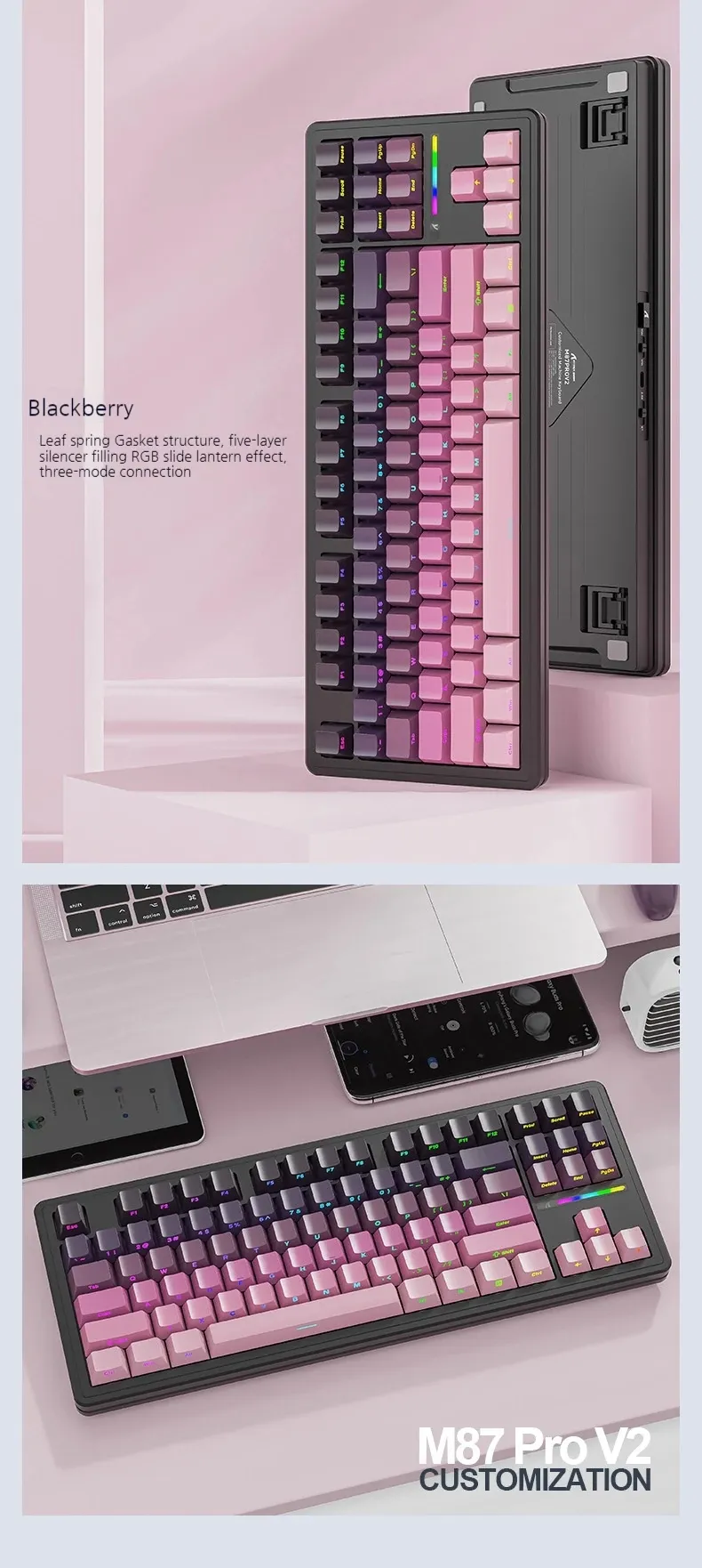 Attack Shark M87prov2 Tri-Mode Mechanical Keyboard RGB Hot-swap Gasket Structure White Jade Switch 5000mAh Battery PBT Keycaps Side Engraved Custom Gaming Keyboard Peripherals Attack Shark M87prov2 Tri-Mode Mechanical Keyboard RGB Hot-swap Gasket Structure White Jade Switch 5000mAh Battery PBT Keycaps Side Engraved Custom Gaming Keyboard Peripherals