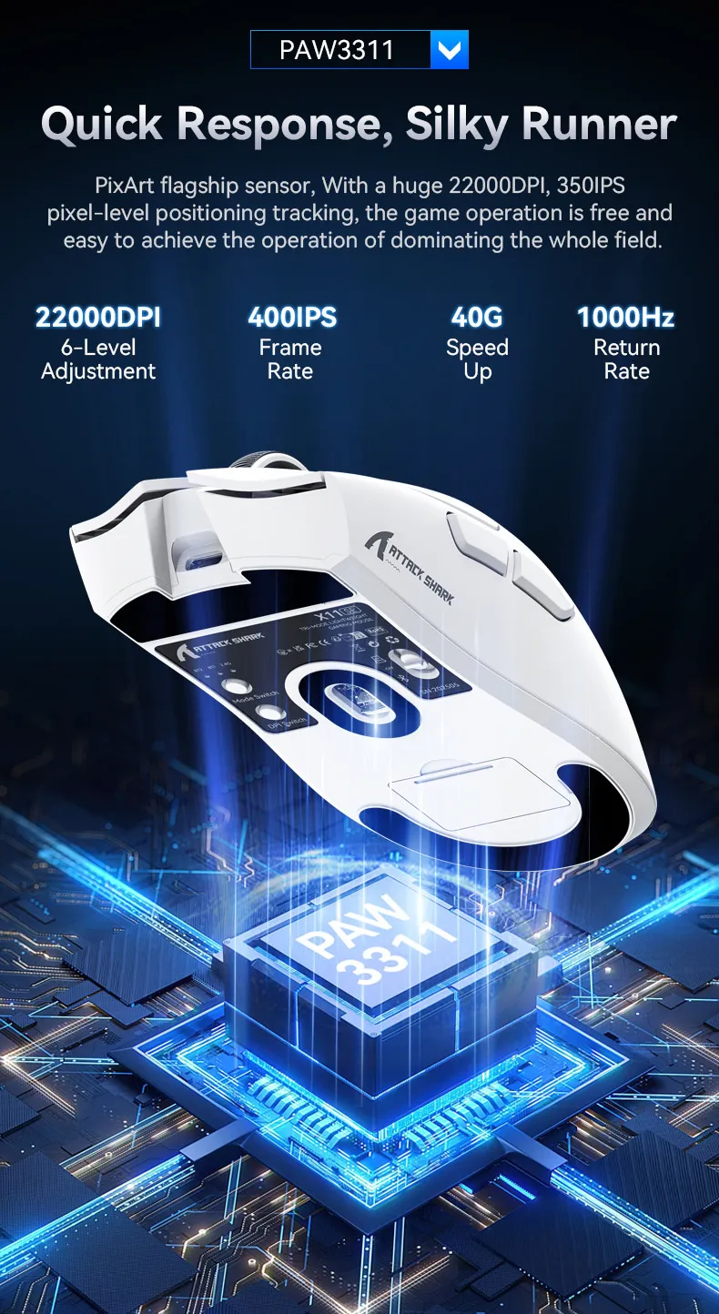 Attack Shark X11SE Three-mode Gaming Mouse 2.4G/bluetooth/Type-C PAW3311 Mouse 22000DPI 63g Lightweight Gamer Mice Attack Shark X11SE Three-mode Gaming Mouse 2.4G/bluetooth/Type-C PAW3311 Mouse 22000DPI 63g Lightweight Gamer Mice