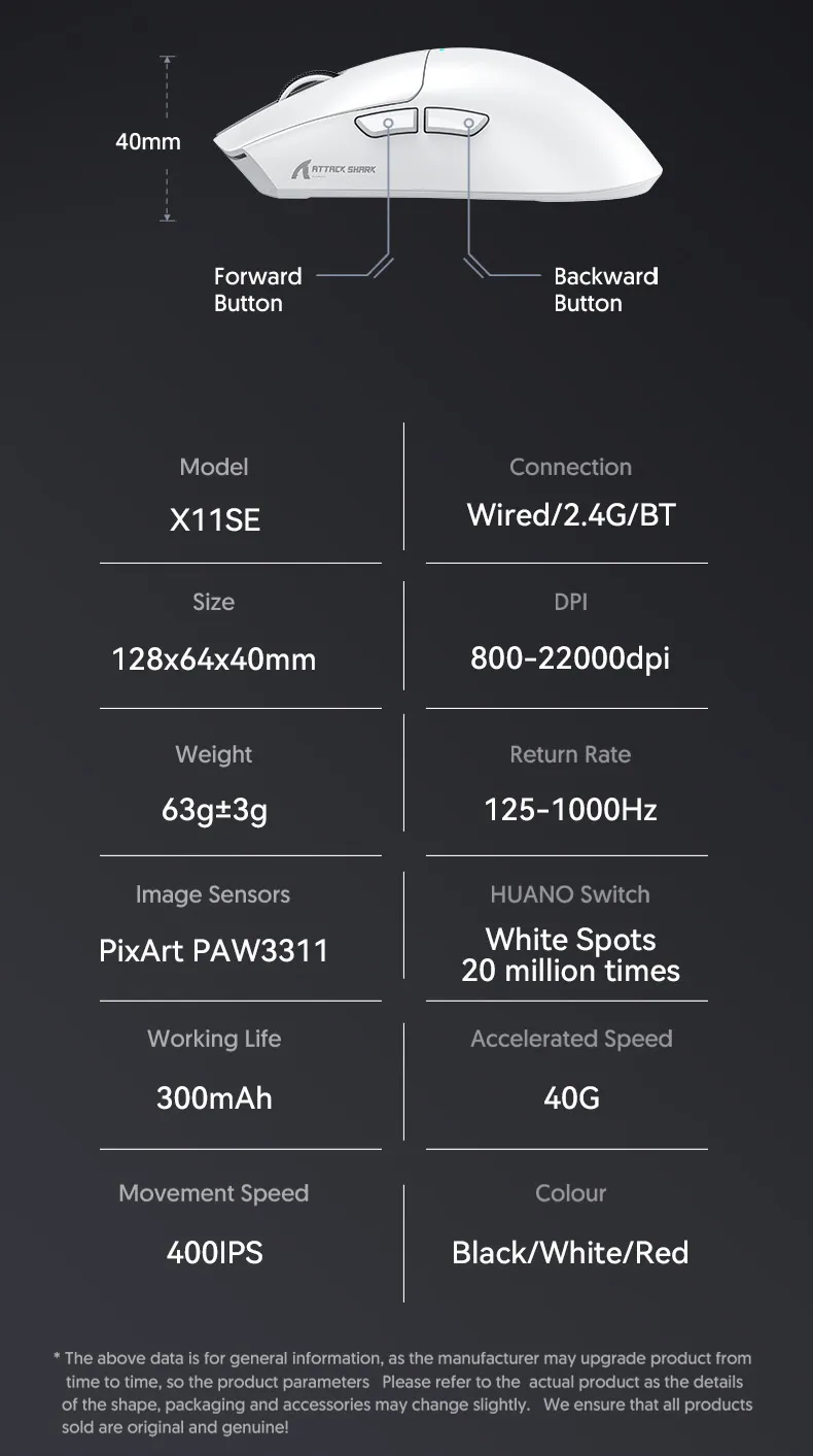Attack Shark X11SE Three-mode Gaming Mouse 2.4G/bluetooth/Type-C PAW3311 Mouse 22000DPI 63g Lightweight Gamer Mice Attack Shark X11SE Three-mode Gaming Mouse 2.4G/bluetooth/Type-C PAW3311 Mouse 22000DPI 63g Lightweight Gamer Mice