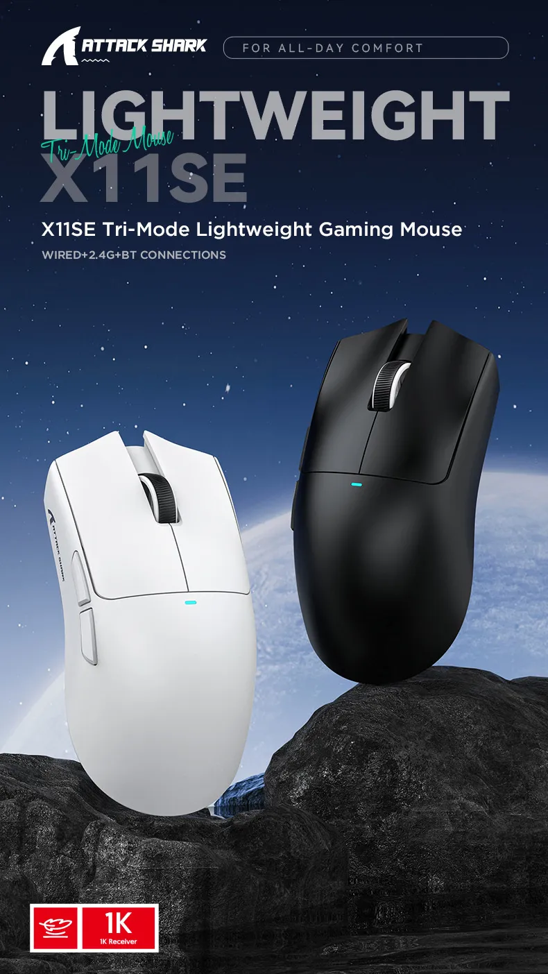 Attack Shark X11SE Three-mode Gaming Mouse 2.4G/bluetooth/Type-C PAW3311 Mouse 22000DPI 63g Lightweight Gamer Mice Attack Shark X11SE Three-mode Gaming Mouse 2.4G/bluetooth/Type-C PAW3311 Mouse 22000DPI 63g Lightweight Gamer Mice