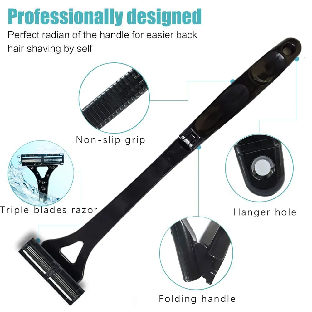 Adjustable Foldable Long Handle Triple-blade Back Hair Shaver Ergonomic Design Waterproof Easy to Use Razor Whole Body Hair Removal Adjustable Foldable Long Handle Triple-blade Back Hair Shaver Ergonomic Design Waterproof Easy to Use Razor Whole Body Hair Removal