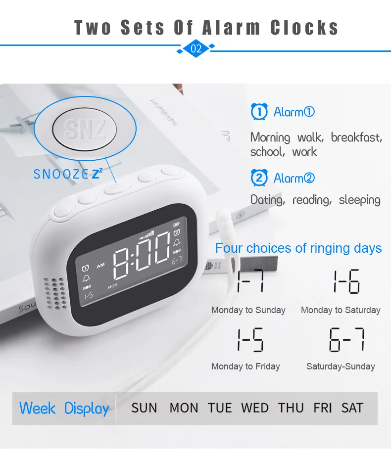 TS-BC700 Portable Vibrating Alarm Clock with 2.75 Inch Screen Multifunction Rechargeable 1800mAh Battery for Deaf / Elderly / Heavy Sleepers TS-BC700 Portable Vibrating Alarm Clock with 2.75 Inch Screen Multifunction Rechargeable 1800mAh Battery for Deaf / Elderly / Heavy Sleepers