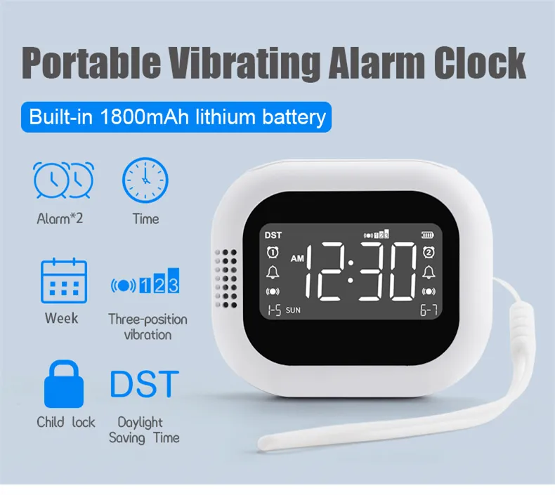 TS-BC700 Portable Vibrating Alarm Clock with 2.75 Inch Screen Multifunction Rechargeable 1800mAh Battery for Deaf / Elderly / Heavy Sleepers TS-BC700 Portable Vibrating Alarm Clock with 2.75 Inch Screen Multifunction Rechargeable 1800mAh Battery for Deaf / Elderly / Heavy Sleepers