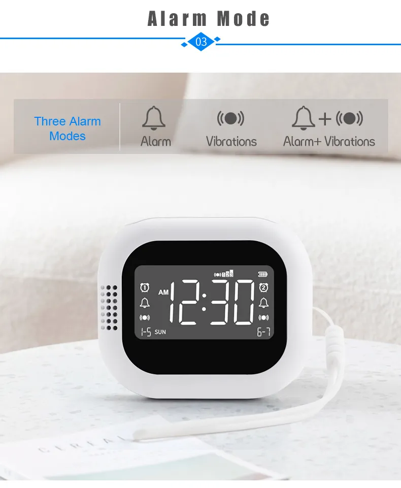 TS-BC700 Portable Vibrating Alarm Clock with 2.75 Inch Screen Multifunction Rechargeable 1800mAh Battery for Deaf / Elderly / Heavy Sleepers TS-BC700 Portable Vibrating Alarm Clock with 2.75 Inch Screen Multifunction Rechargeable 1800mAh Battery for Deaf / Elderly / Heavy Sleepers